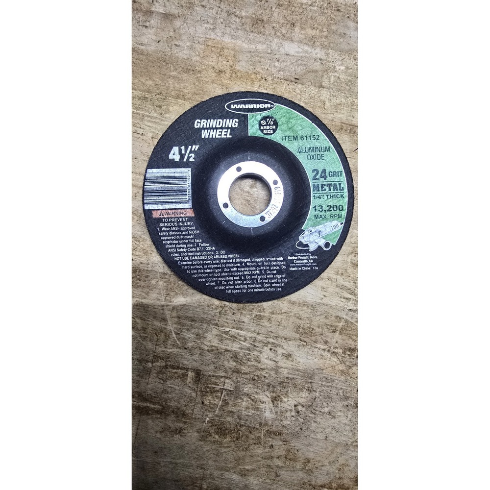 New Warrior 4-1/2" Grinding Wheel 24 Grit – Aluminum Oxide – Max 13,200 RPM